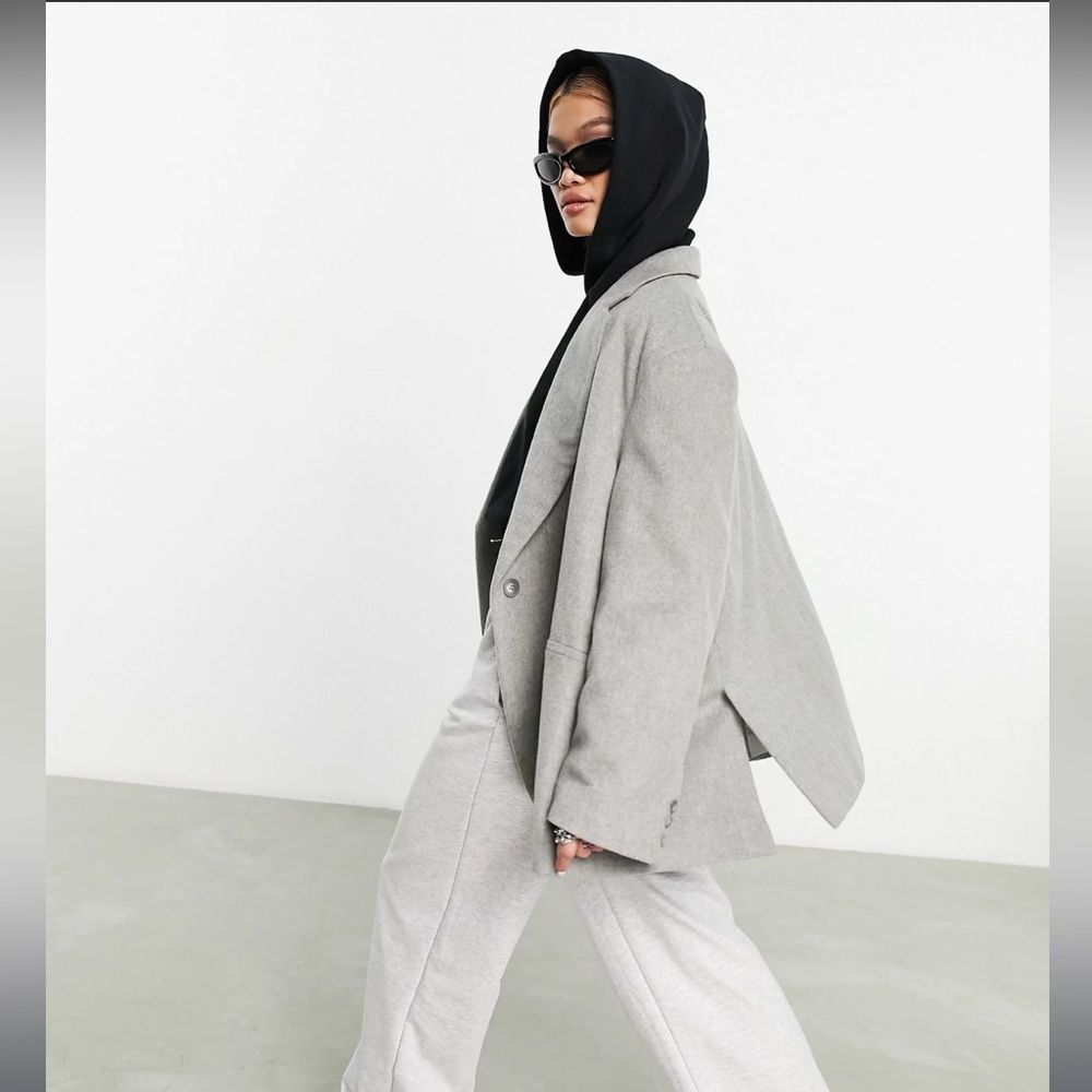 ASOS DESIGN wool swing grandad blazer in gray L